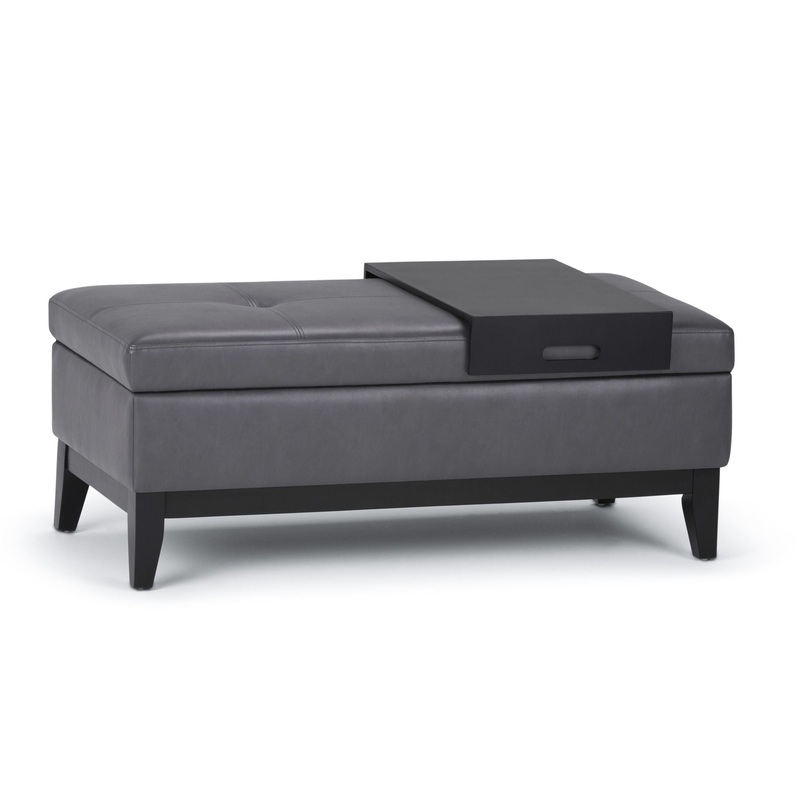 Oregon – Storage Ottoman Bench With Tray – Stone Gray