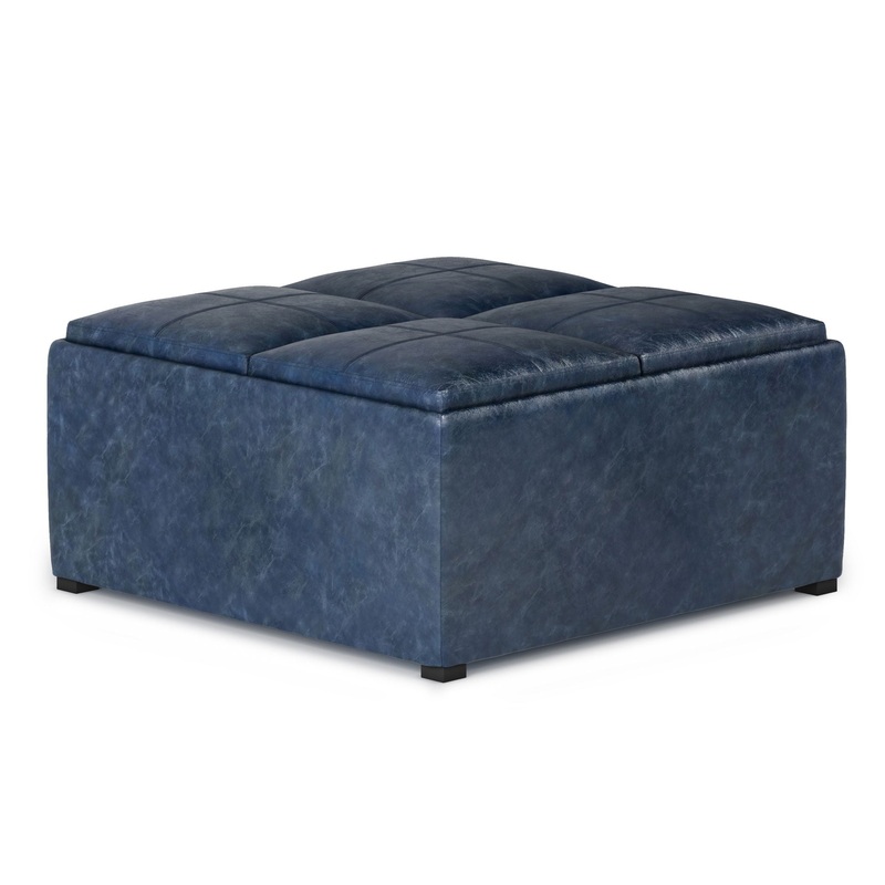 Avalon – Square Coffee Table Storage Ottoman – Denim Blue
