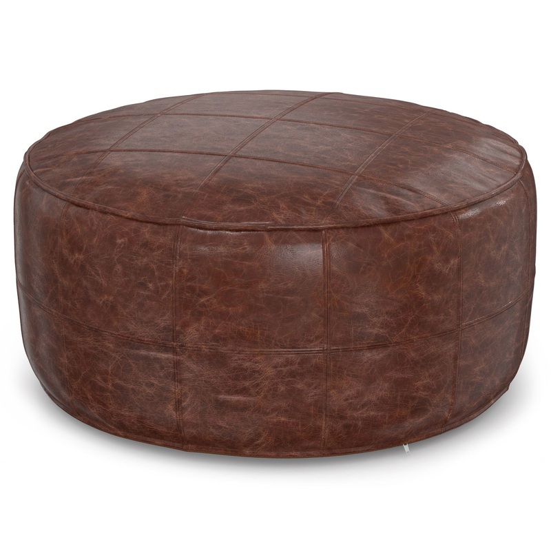 Connor – Round Coffee Table Pouf – Distressed Brown