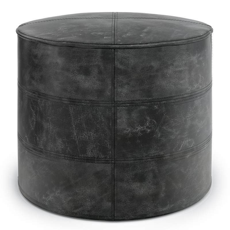 Connor – Round Pouf – Distressed Black