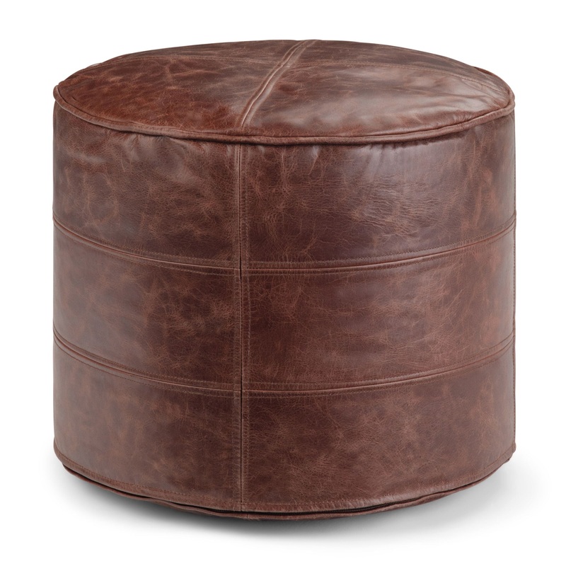 Connor – Round Pouf – Distressed Brown