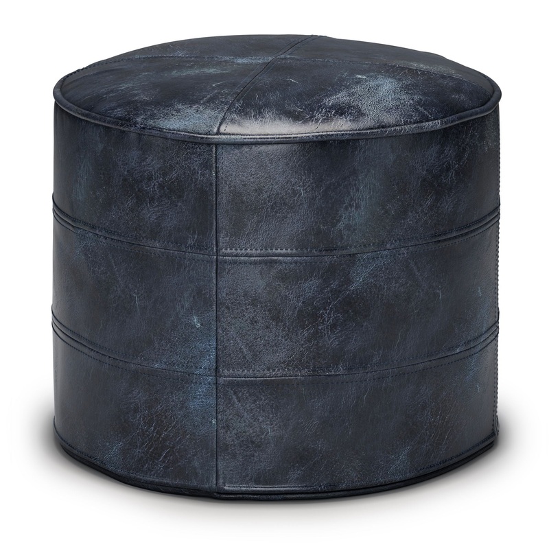Connor – Round Pouf – Distressed Navy Blue