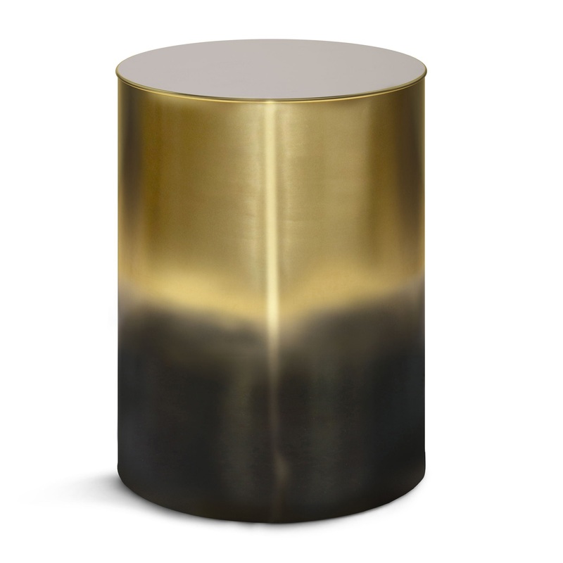 Curtis – Metal Cylinder Accent Table – Ombre Black / Gold