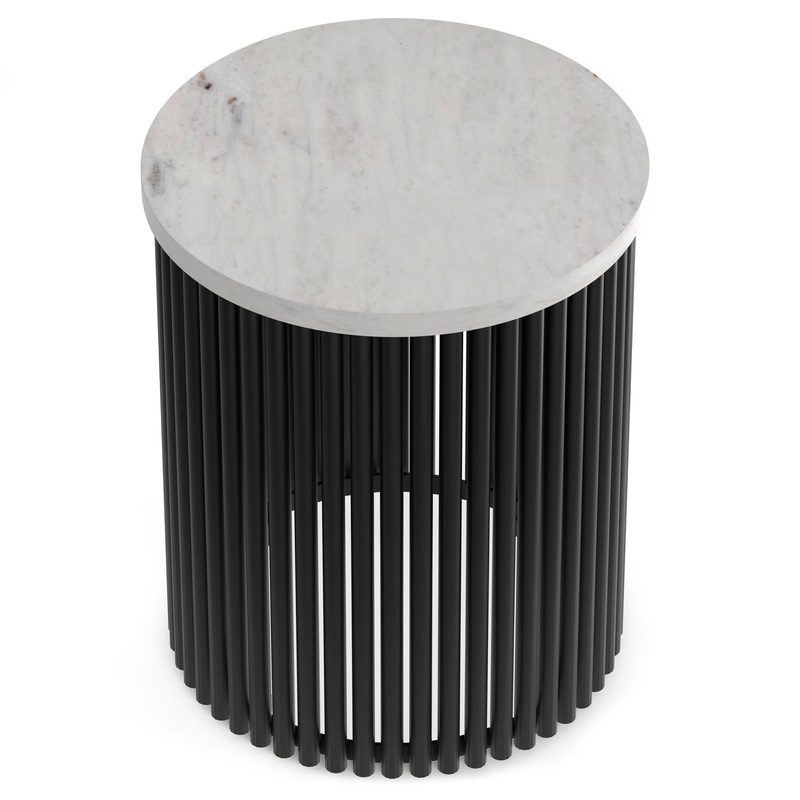 Demy – Metal Accent Table – White Marble / Black