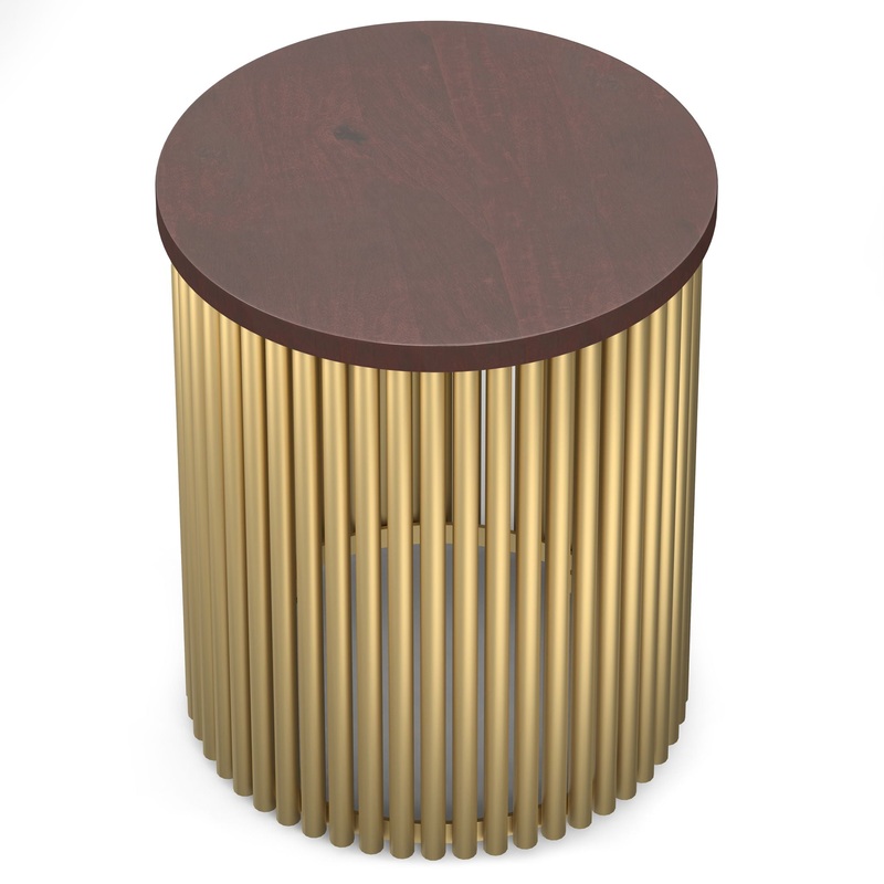 Demy – Metal And Wood Accent Table – Cognac / Gold