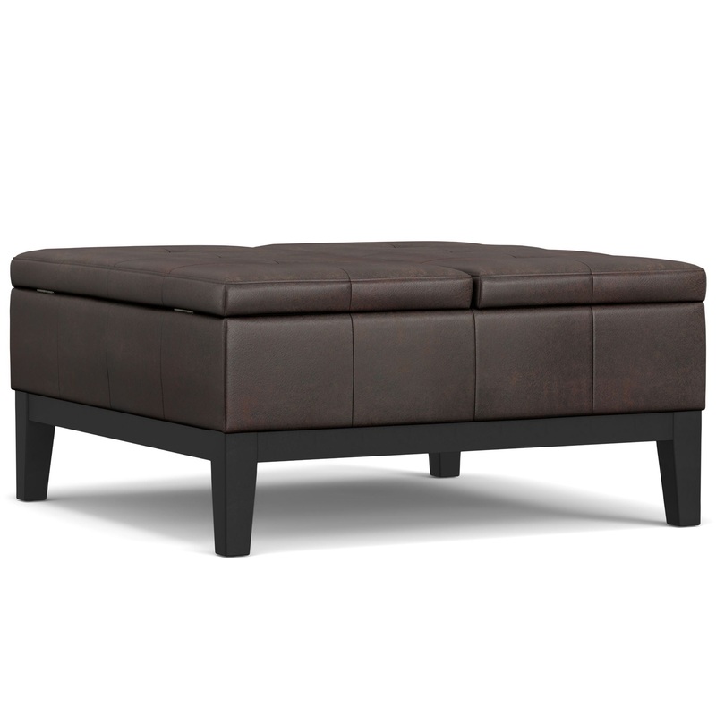 Dover – Lift Top Coffee Table Storage Ottoman – Distressed Brown