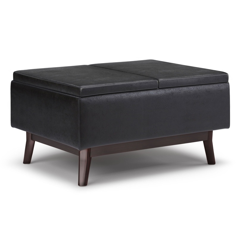Owen – Tray Top Small Coffee Table Storage Ottoman – Distressed Black