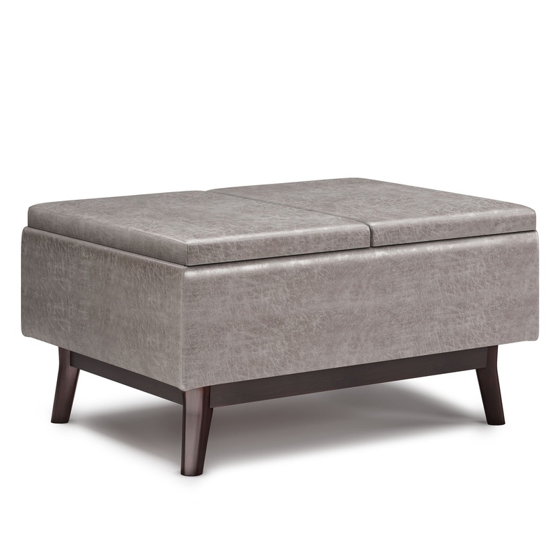Owen – Tray Top Small Coffee Table Storage Ottoman – Distressed Gray
