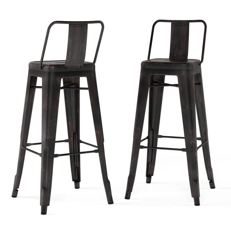 Rayne – Metal Bar Stool (Set of 2) – Distressed Black
