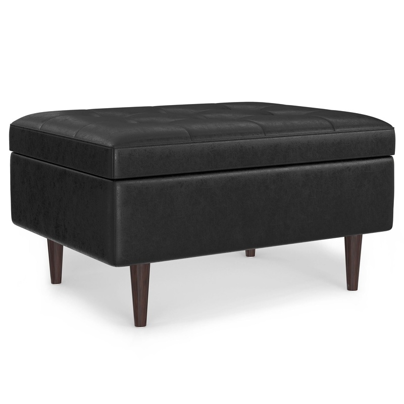 Shay – Mid Century Small Coffee Table Storage Ottoman – Distressed Black