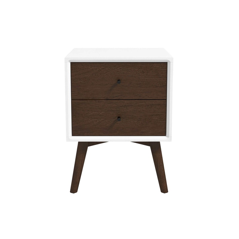 Caroline – Mid-Century Modern Style White Night Stand 2 Drawer – Dark Brown / White