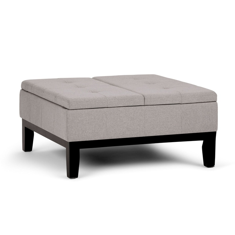 Dover – Square Coffee Table Storage Ottoman – Cloud Gray