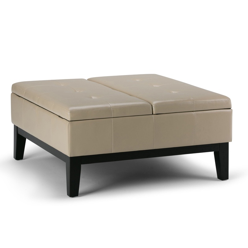Dover – Square Coffee Table Storage Ottoman – Satin Cream