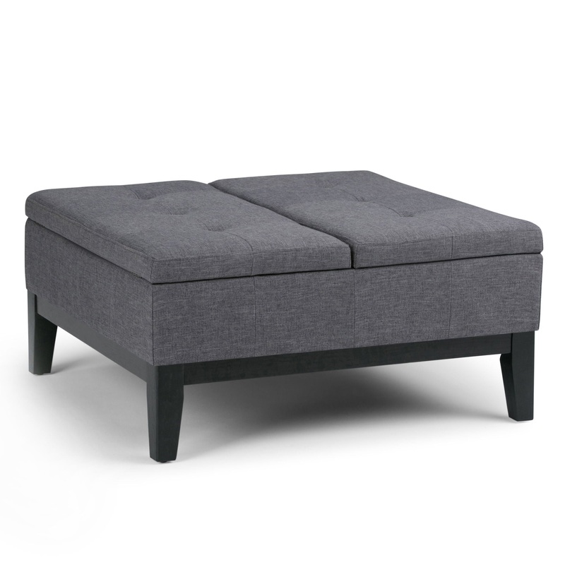 Dover – Square Coffee Table Storage Ottoman – Slate Gray