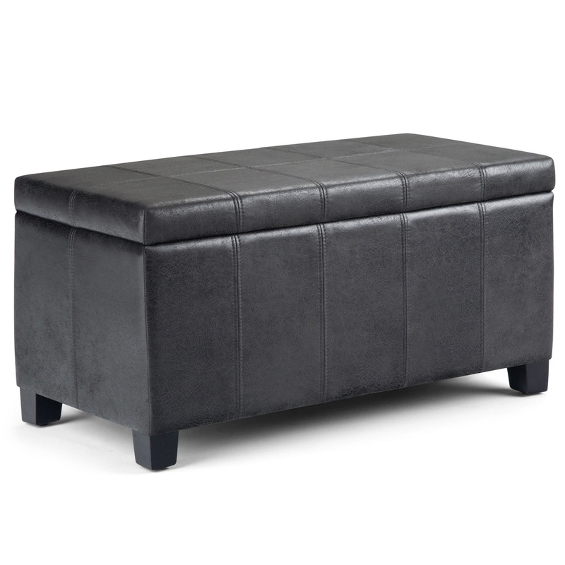 Dover – Storage Ottoman Bench – Distressed Black