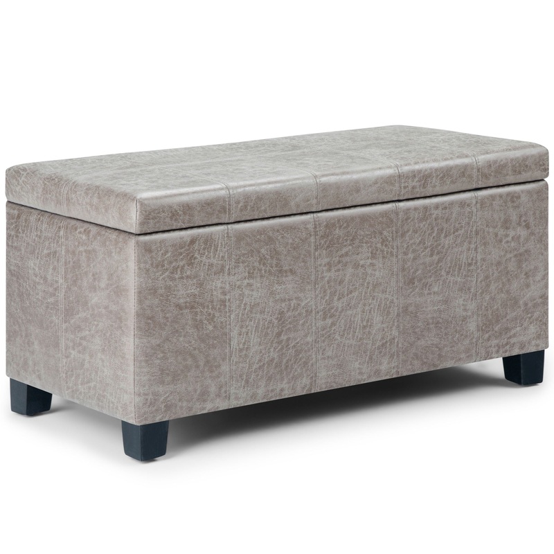 Dover – Storage Ottoman Bench – Distressed Gray Taupe