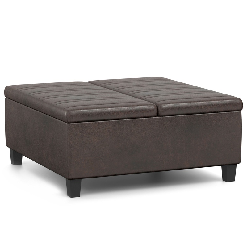 Ellis – Coffee Table Storage Ottoman – Distressed Brown