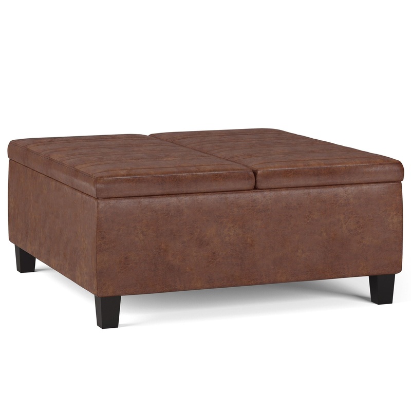 Ellis – Coffee Table Storage Ottoman – Distressed Saddle Brown