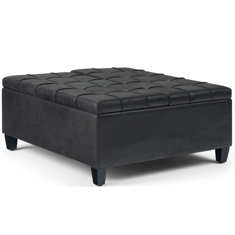 Harrison – Coffee Table Storage Ottoman – Distressed Black