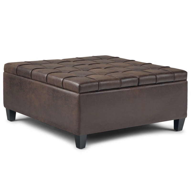 Harrison – Coffee Table Storage Ottoman – Distressed Brown