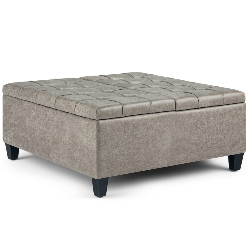 Harrison – Coffee Table Storage Ottoman – Distressed Gray Taupe