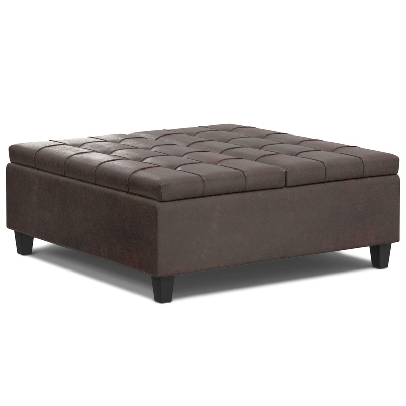 Harrison – Large Square Coffee Table Storage Ottoman – Distressed Brown