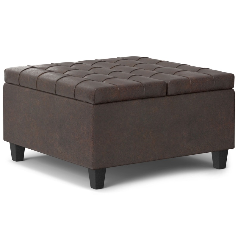 Harrison – Small Square Coffee Table Storage Ottoman – Distressed Brown