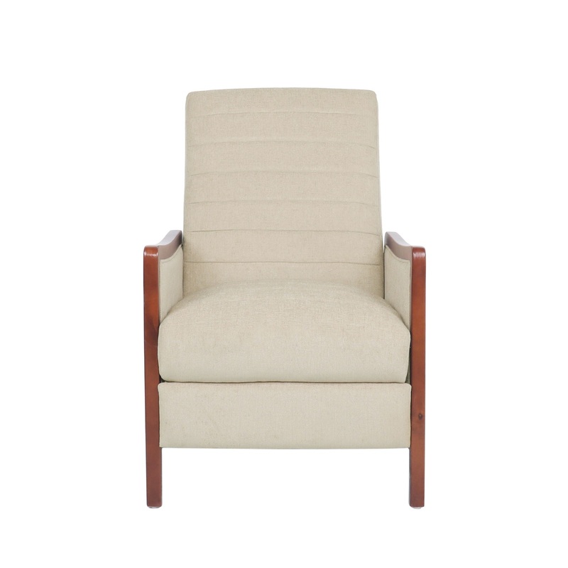 Mid Century Modern Channel Stitch Wood Pushback Recliner – Sand