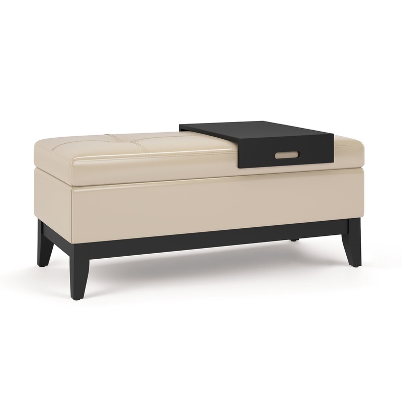 Oregon – Storage Ottoman Bench With Tray – Satin Cream