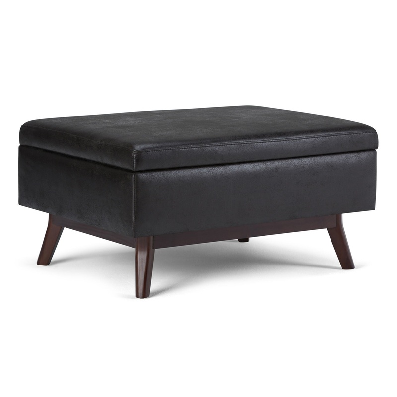 Owen – Coffee Table Storage Ottoman – Distressed Black