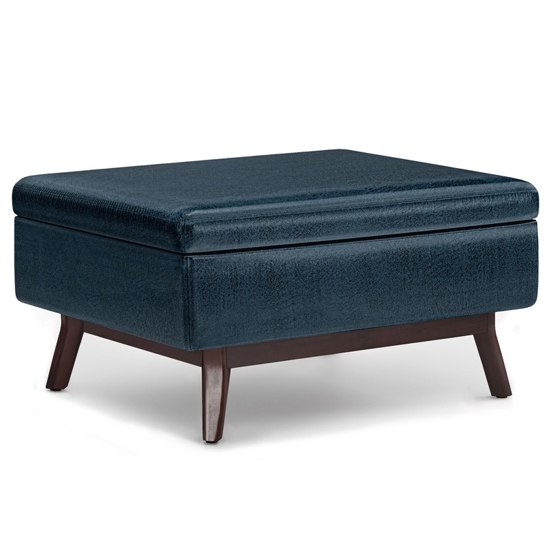 Owen – Coffee Table Storage Ottoman – Distressed Dark Blue