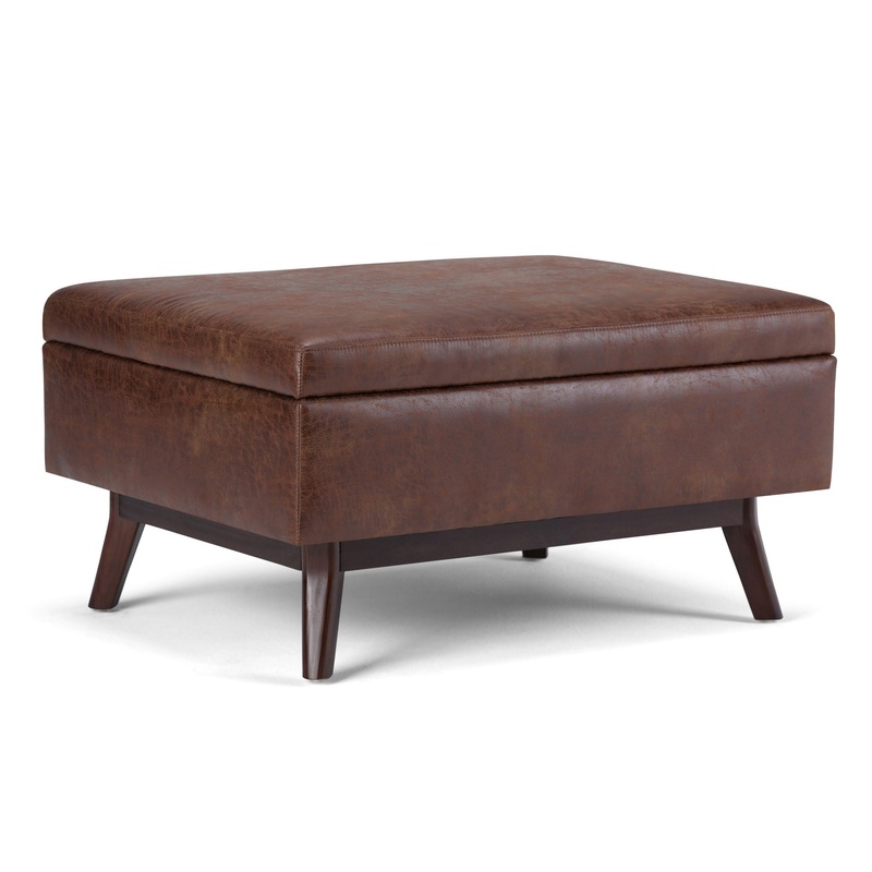 Owen – Coffee Table Storage Ottoman – Distressed Saddle Brown