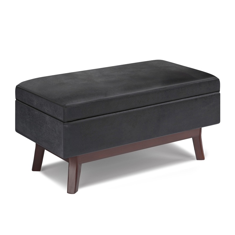 Owen – Small Rectangular Storage Ottoman – Distressed Black