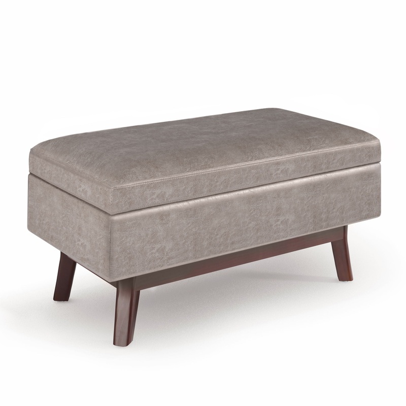 Owen – Small Rectangular Storage Ottoman – Distressed Gray Taupe