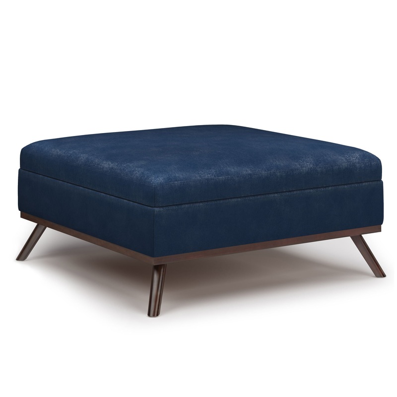 Owen – Square Coffee Table Storage Ottoman – Distressed Dark Blue