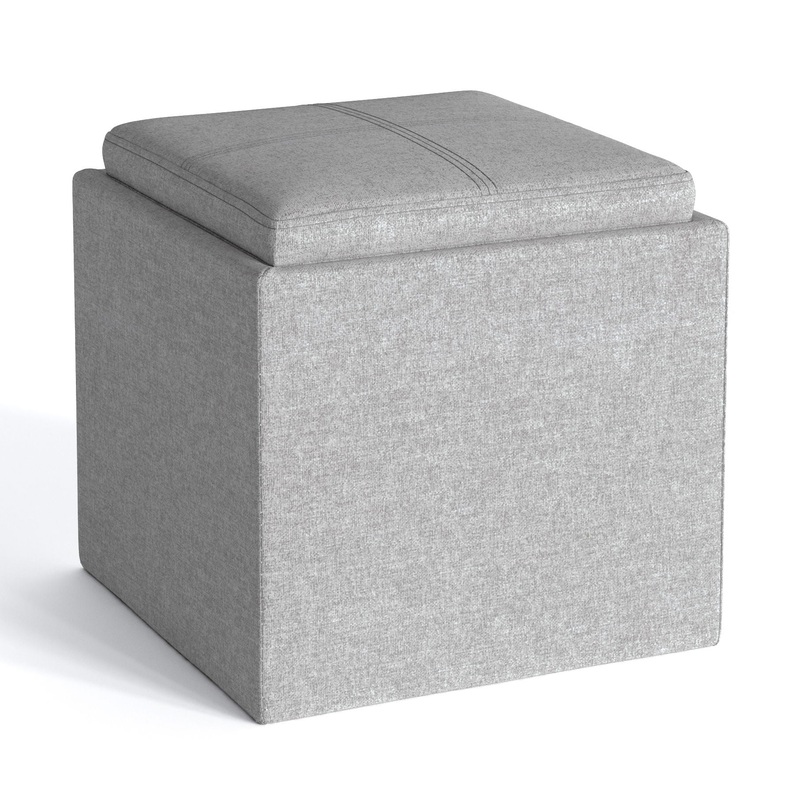 Rockwood – Cube Storage Ottoman With Tray – Cloud Gray