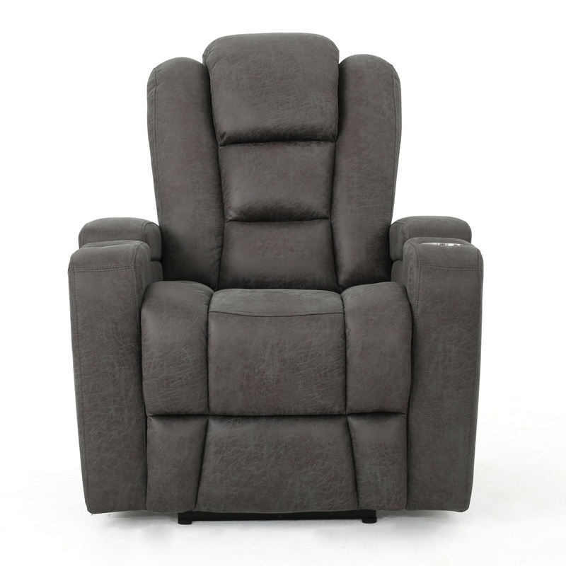 Wide Power Standard Recliner Chair With Arm Storage With USB – Slate