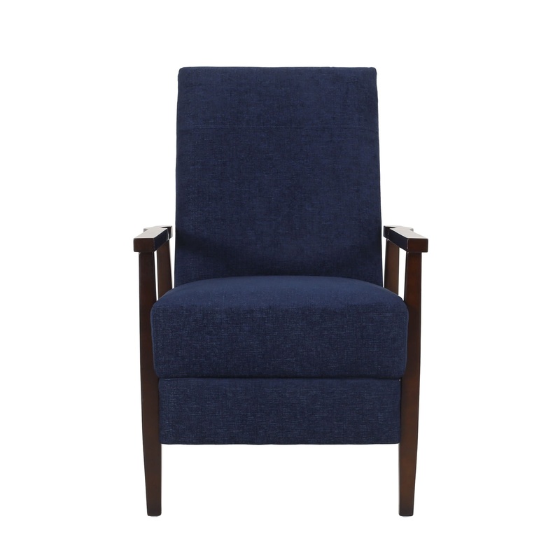 Wide Wood Hand Manual Club Recliner – Navy Blue