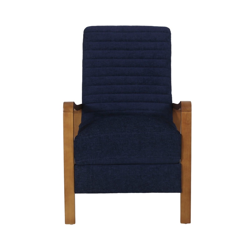 Wood Hand Manual Club Recliner – Navy Blue