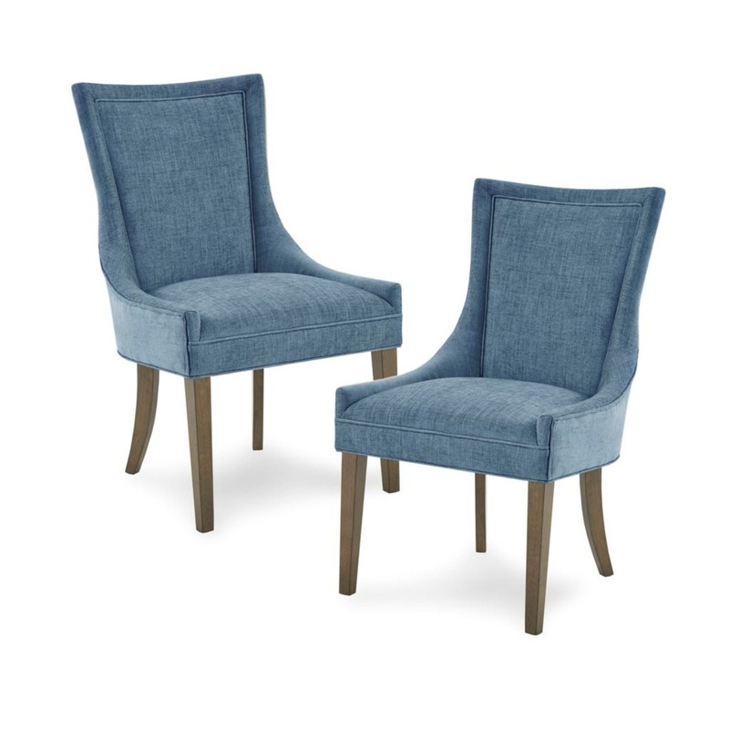 Dining Side Chair, High Back Upholstered Multi-Hued Fabric (Set of 2) – Blue