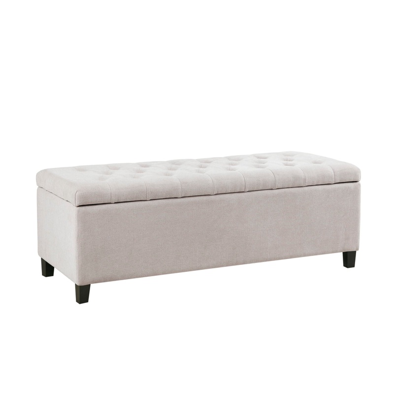 Elegant Design Tufted Top Soft Close Storage Bench Upholstered – Natural