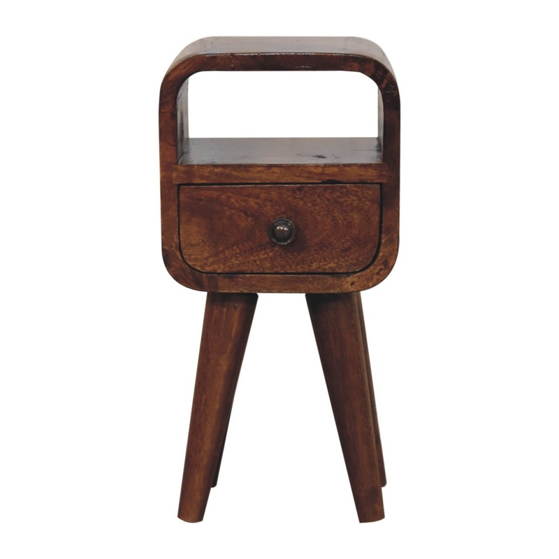 Extra Mini Curve Open Slot Bedside Table – Chestnut