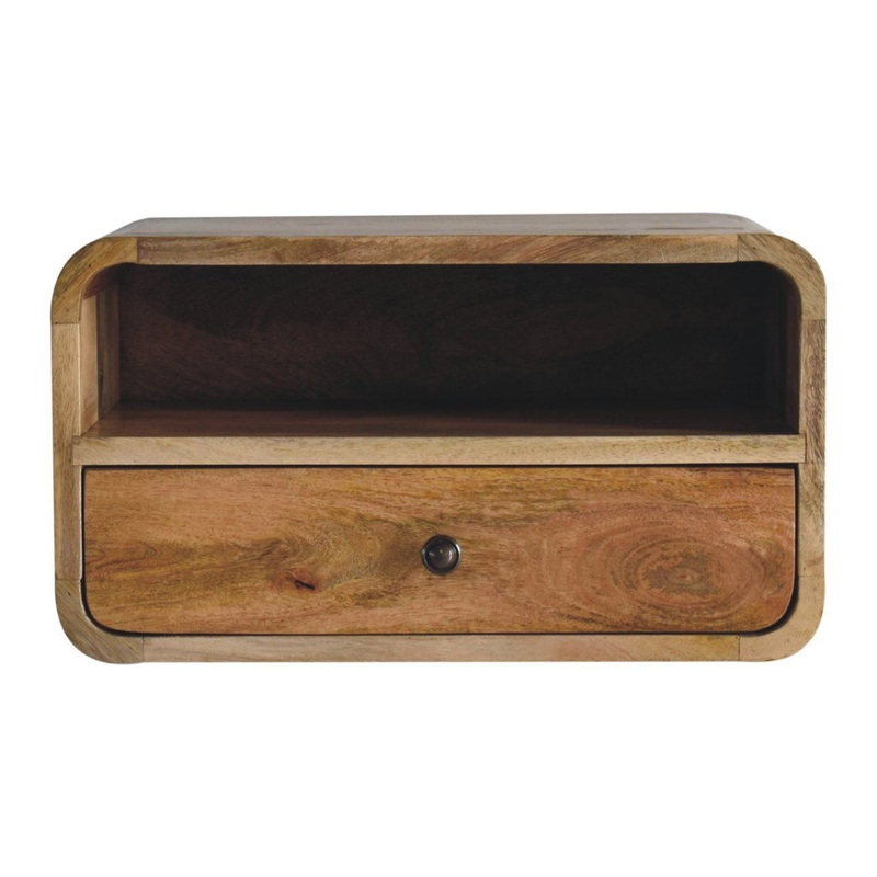 Large Curve Upper Slot Floating Bedside Table – Brown