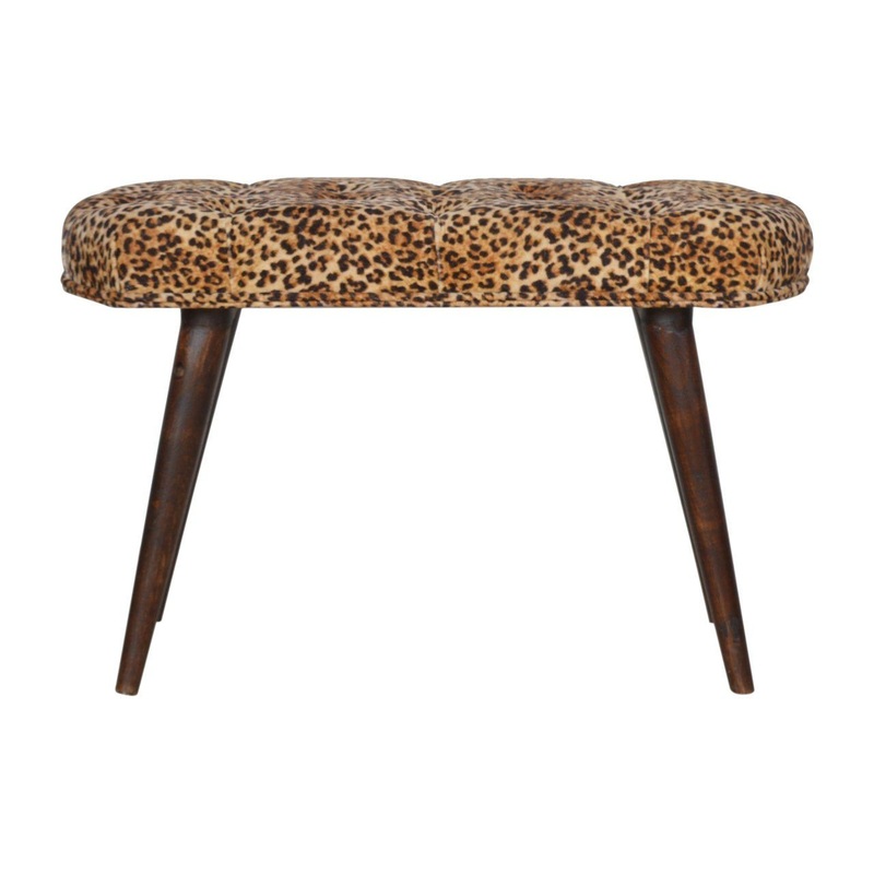 Leopard Print Deep Button Bench – Walnut
