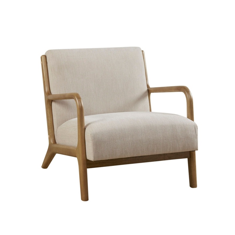 Mid – Century Design Lounge Chair With Upholstered Seat – Cream
