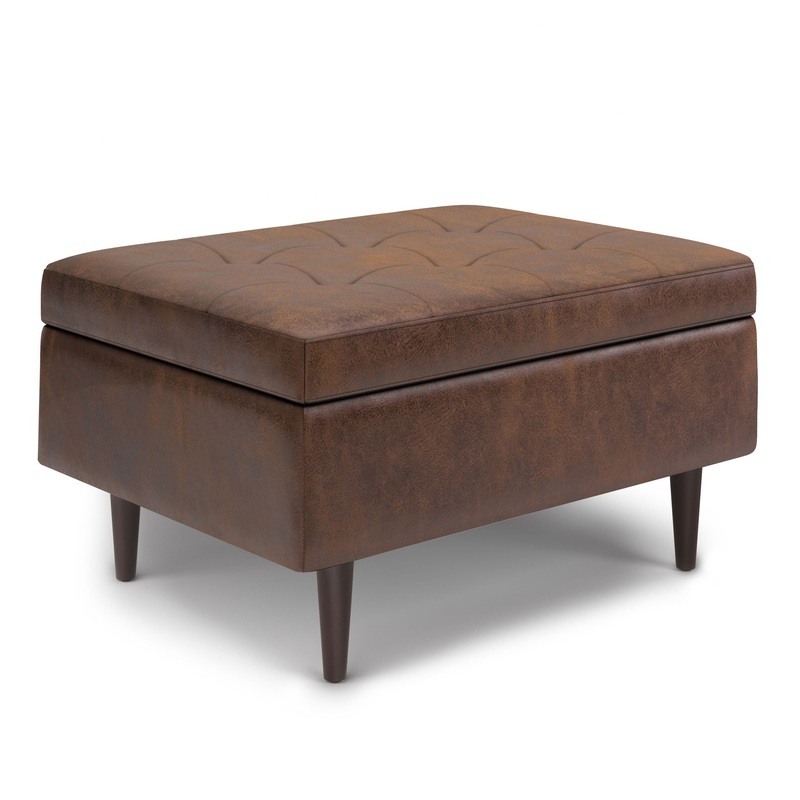 Shay – Mid Century Small Coffee Table Storage Ottoman – Distressed Chestnut Brown