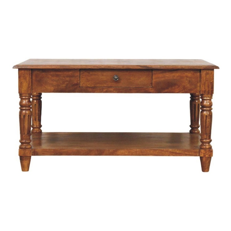 Turned Legs 2 Drawer Coffee Table – Brown