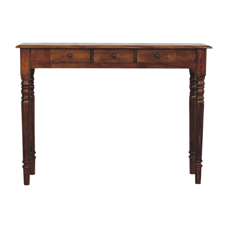 Turned Legs 3 Drawer Console – Brown