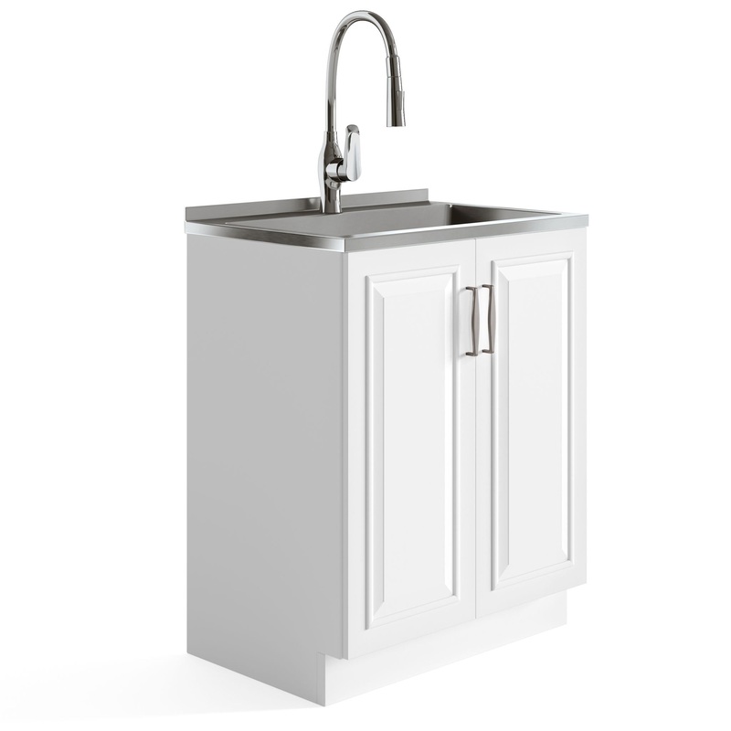 Darwin – Deluxe Laundry Cabinet With Pull-Out Faucet And Stainless Steel Sink – Pure White