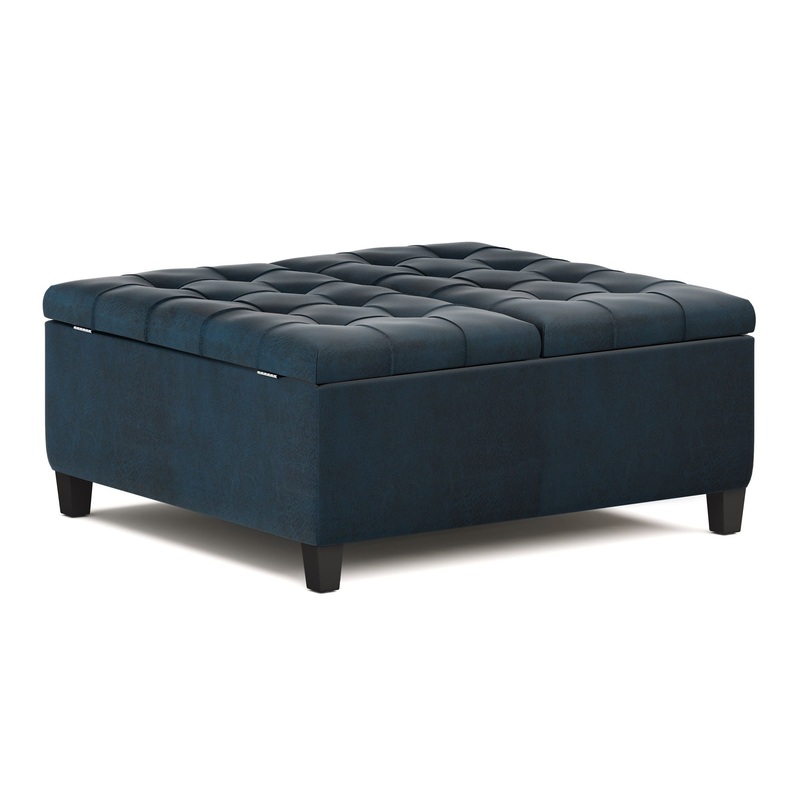Harrison – Coffee Table Storage Ottoman – Distressed Dark Blue
